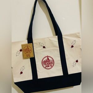 NWT Embroidered Trader Joe’s Canvas Tote | Boho Reusable Market Bag | Gift Idea